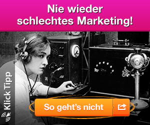 Klick-Tipp Banner Nie wieder schlechtes Marketing_s_w_radio